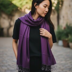 Brand New Pashmina Scarf | 70% Pashmina 30% Silk | Purple Shawl | Sealed in Bag